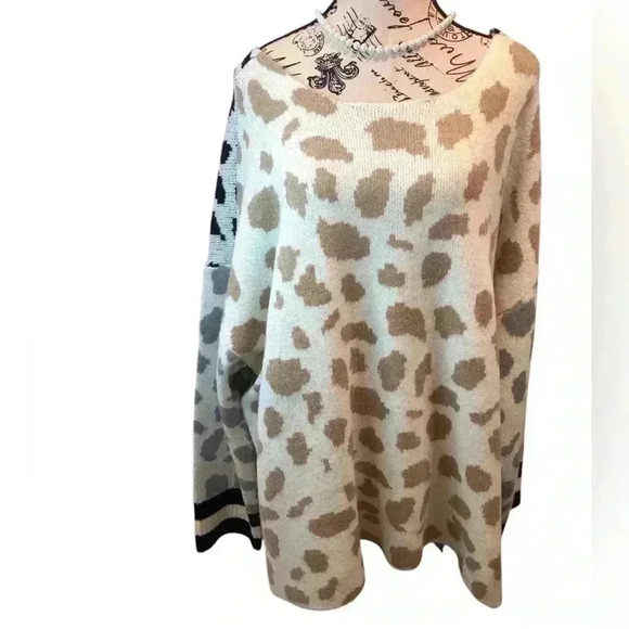 Birch NY Women’s 3X Mixed Media Chinky Knit Cheetah Print Sweater L/S - Picture 1 of 5